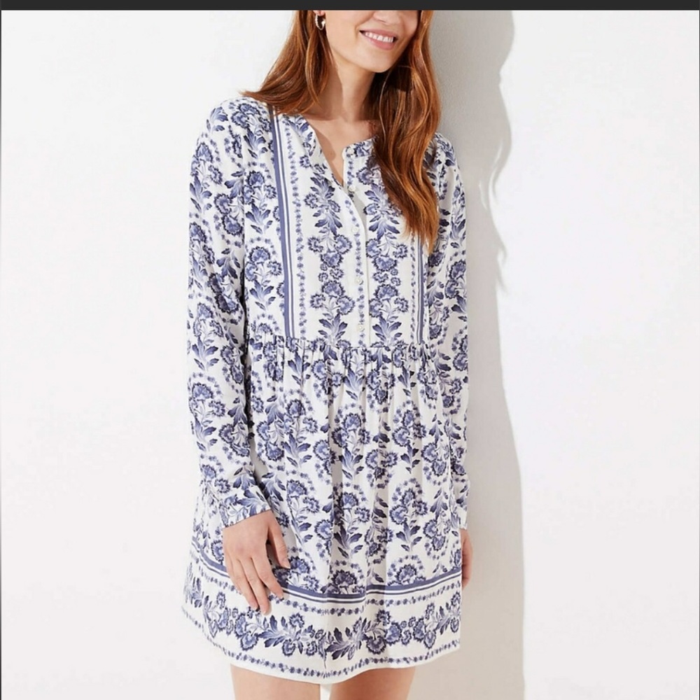 LOFT Blue and White Floral Dress